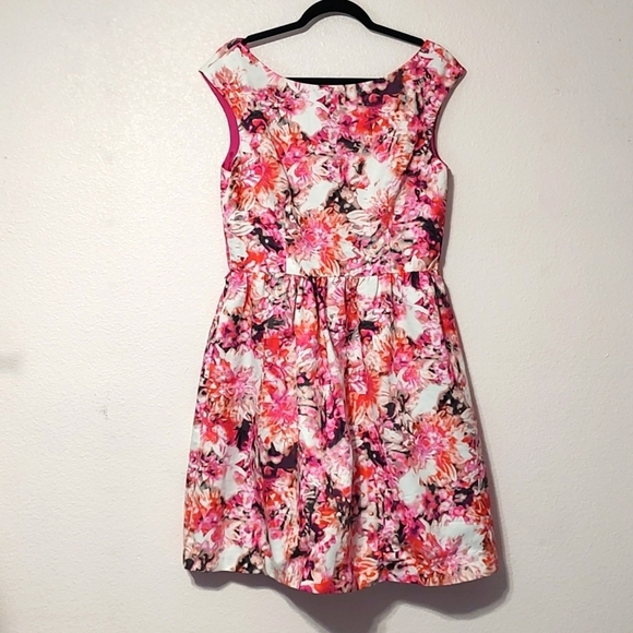 Eliza J Dresses & Skirts - Eliza J Fit and Flare Sleeveless Floral Pink and White Dress Size 12